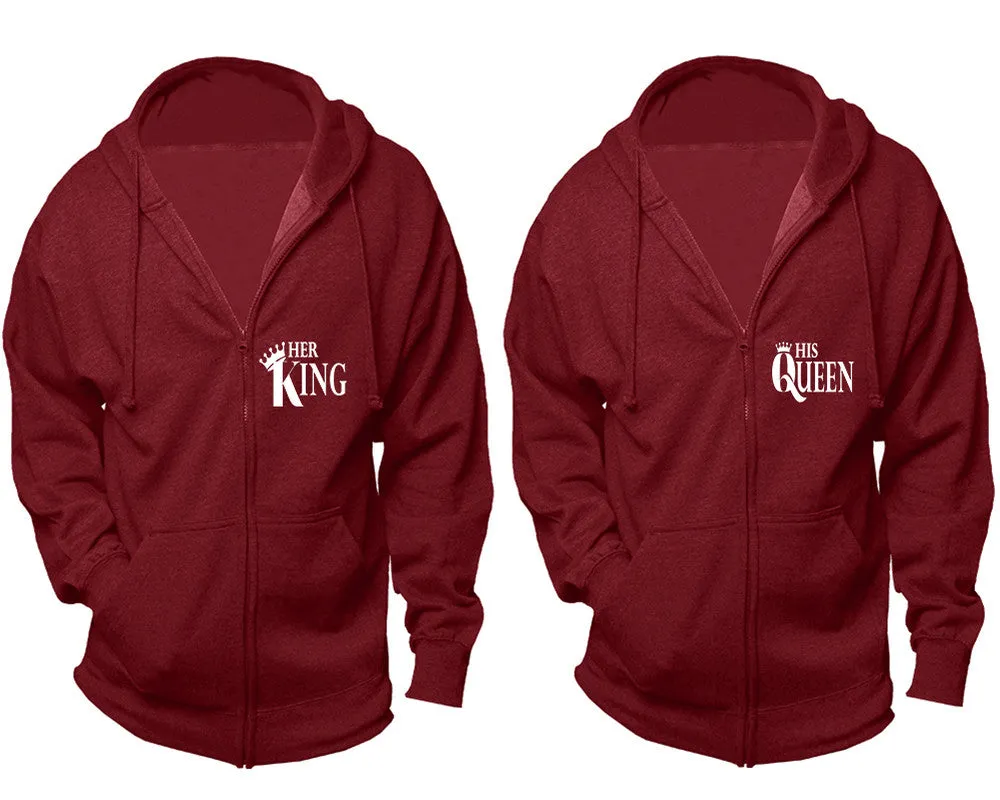 Her King His Queen Couple Matching Zip Up Hoodies