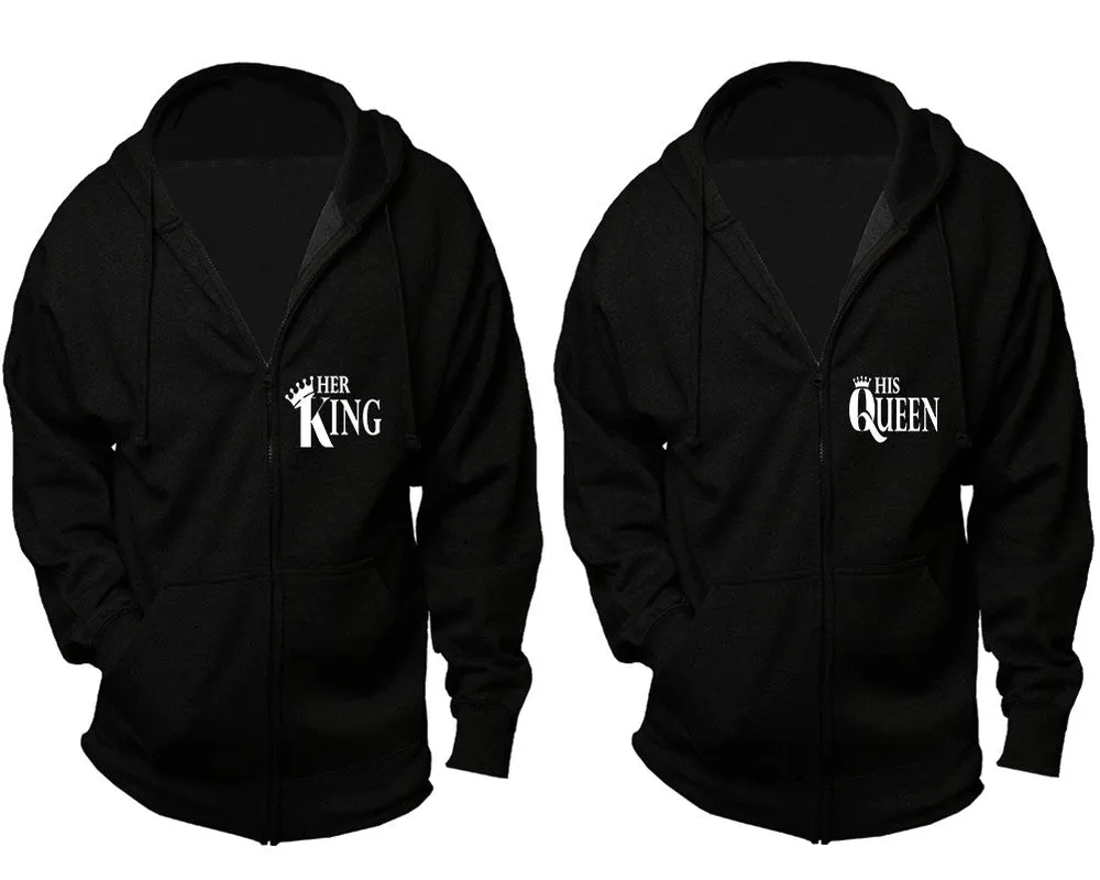 Her King His Queen Couple Matching Zip Up Hoodies