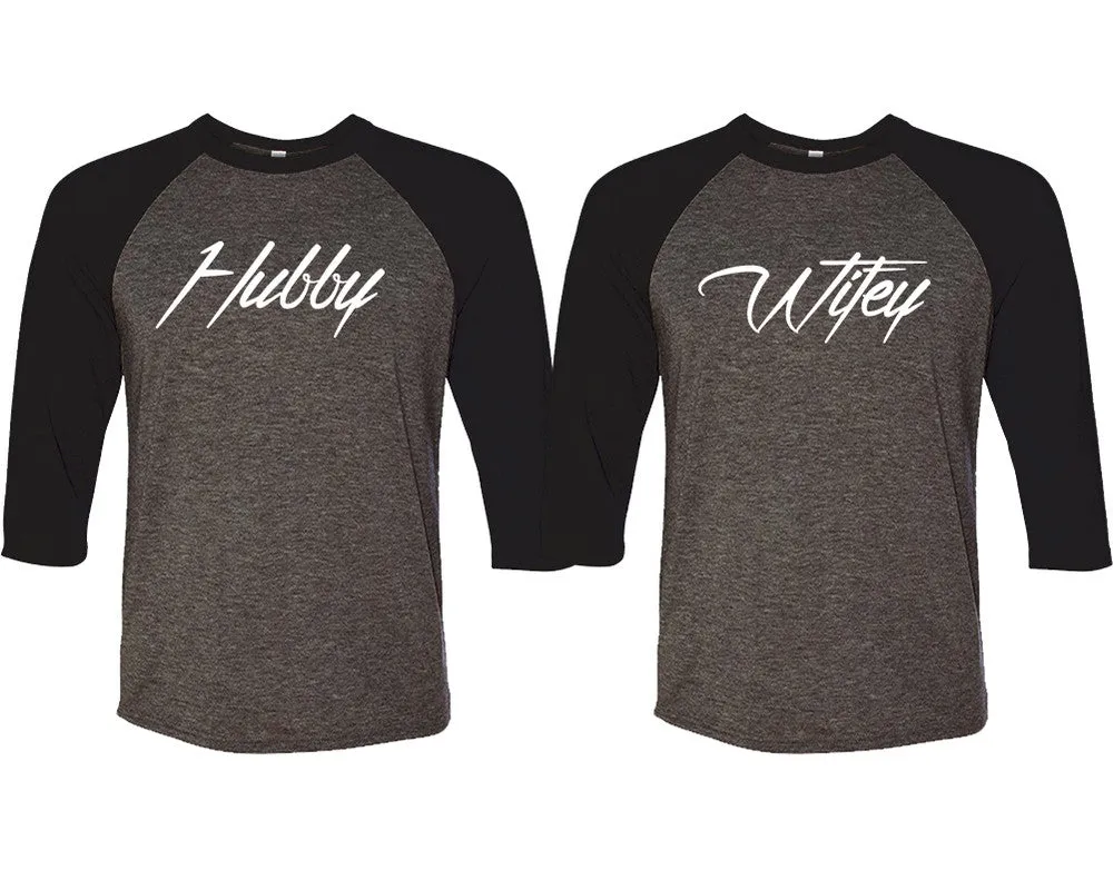 Hubby Wifey Couple Matching 3/4 Sleeve Baseball Shirts