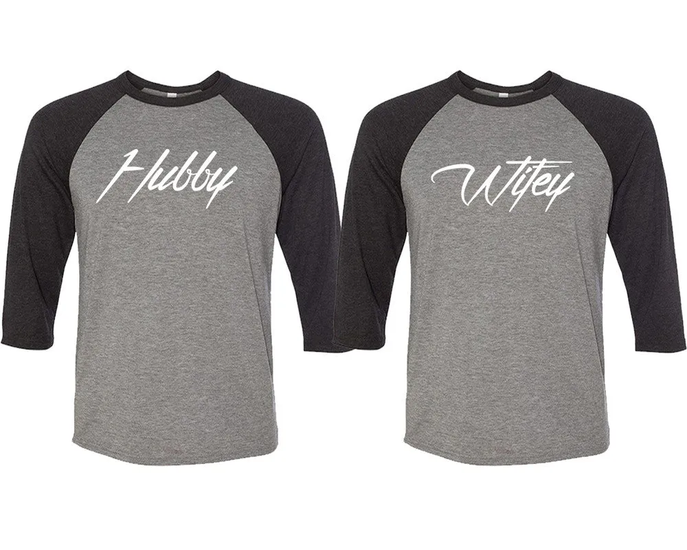 Hubby Wifey Couple Matching 3/4 Sleeve Baseball Shirts