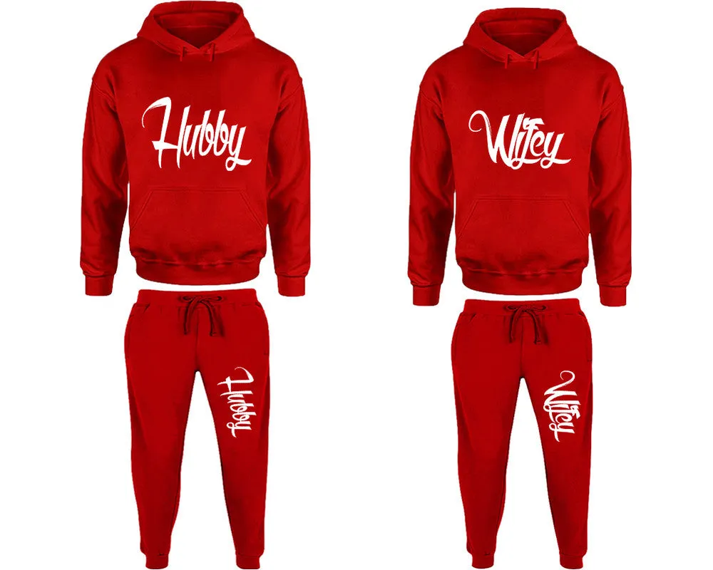 Hubby Wifey Couple Matching Pullover Hoodies and Jogger Pants Top & Bottom Sets