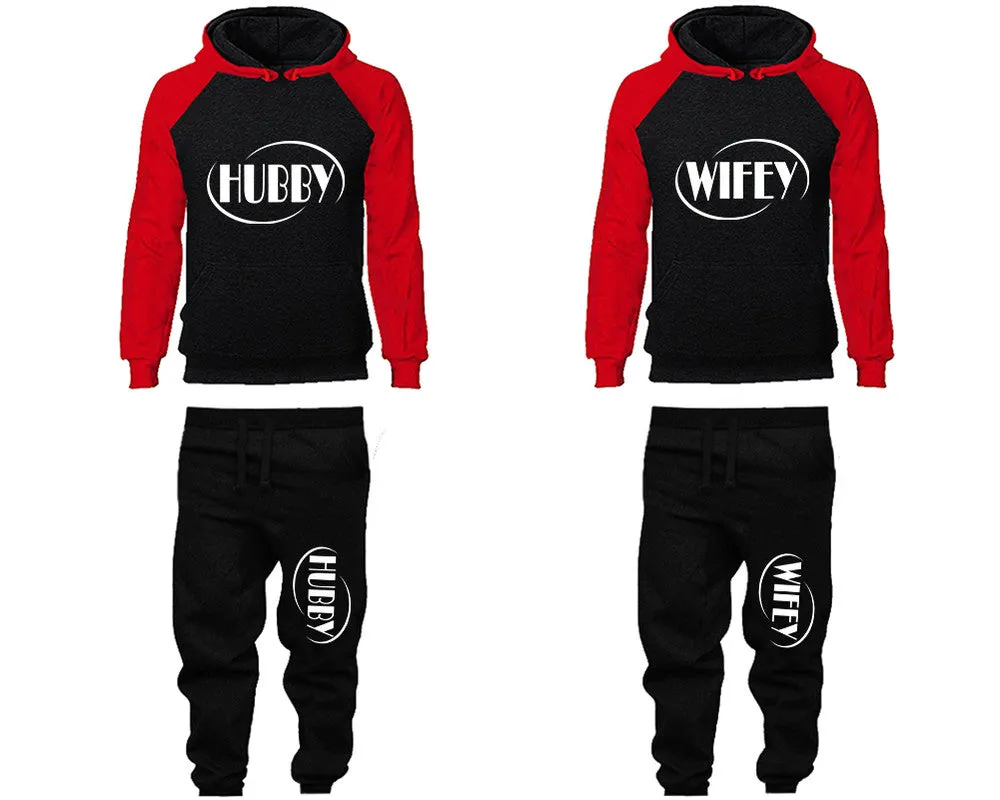 Hubby Wifey Couple Matching Top Bottom Set Raglan Hoodies and Jogger Pants