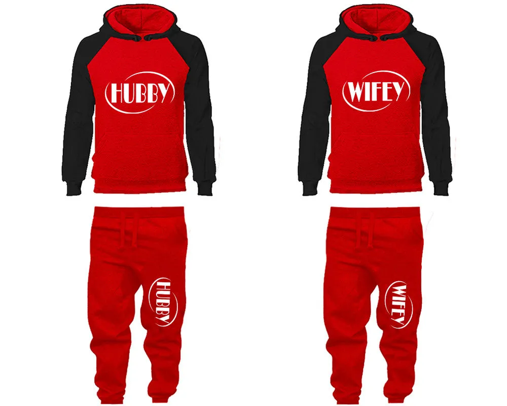 Hubby Wifey Couple Matching Top Bottom Set Raglan Hoodies and Jogger Pants