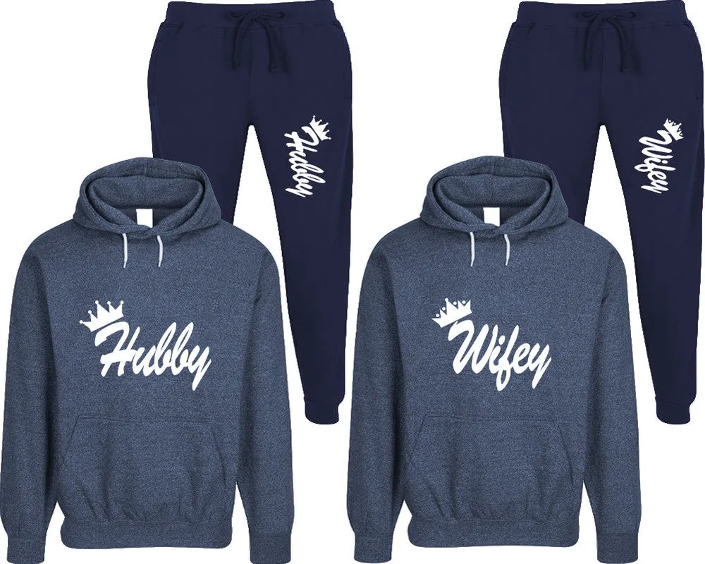 Hubby Wifey Couple Speckle Hoodies and Jogger Pants Matching Top&Bottom Sets