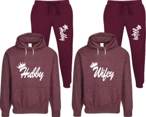 Hubby Wifey Couple Speckle Hoodies and Jogger Pants Matching Top&Bottom Sets