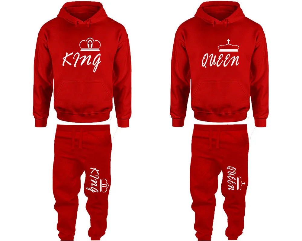 King Queen Couple Matching Top Bottom Set Pullover Hoodies and Jogger Pants