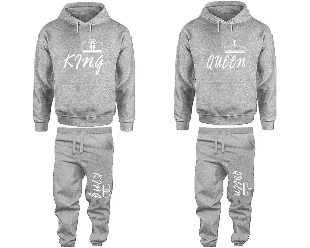 King Queen Couple Matching Top Bottom Set Pullover Hoodies and Jogger Pants