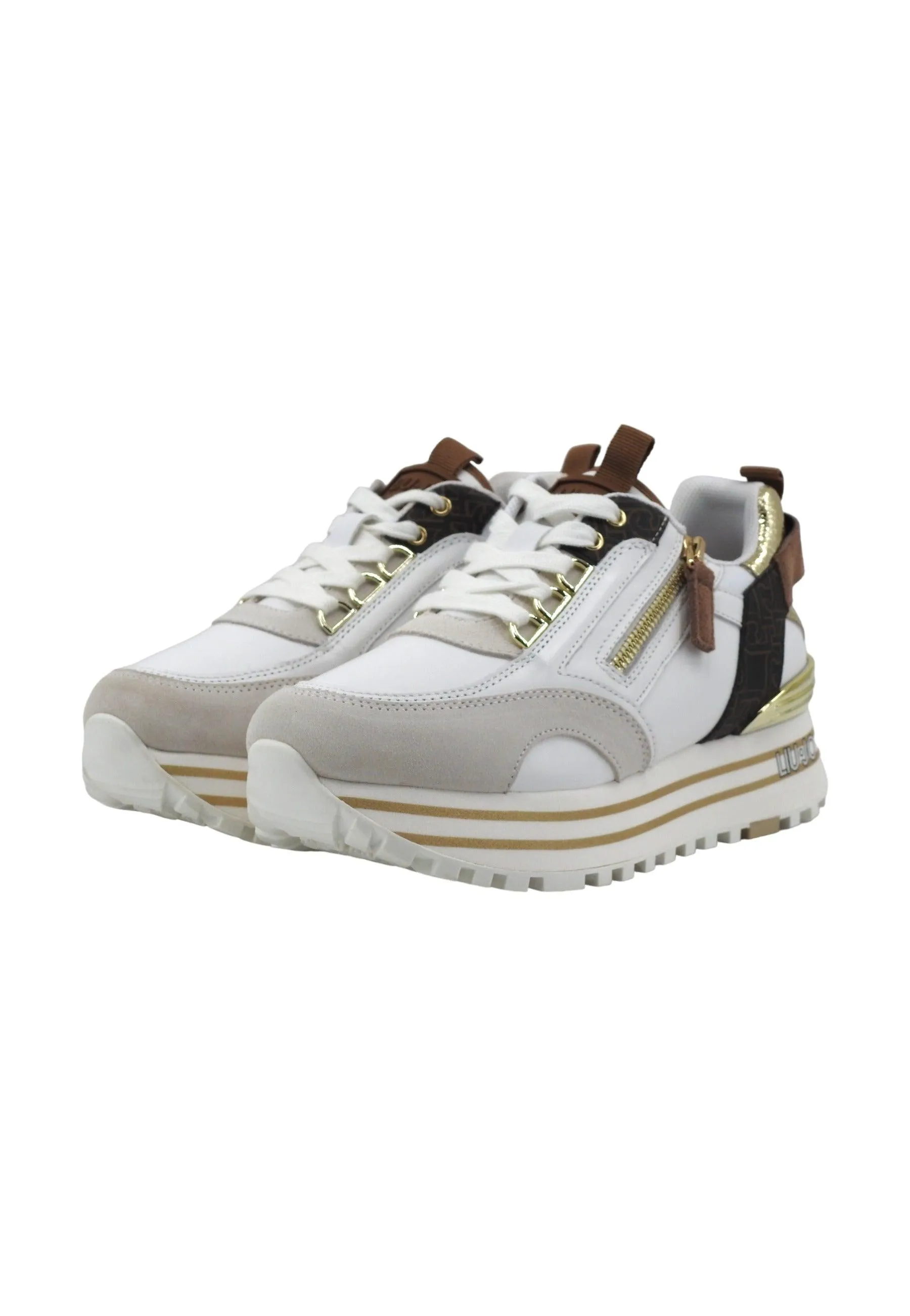 LIU JO Maxi Wonder 72 Sneaker Donna Off White Brown BA4057PX454