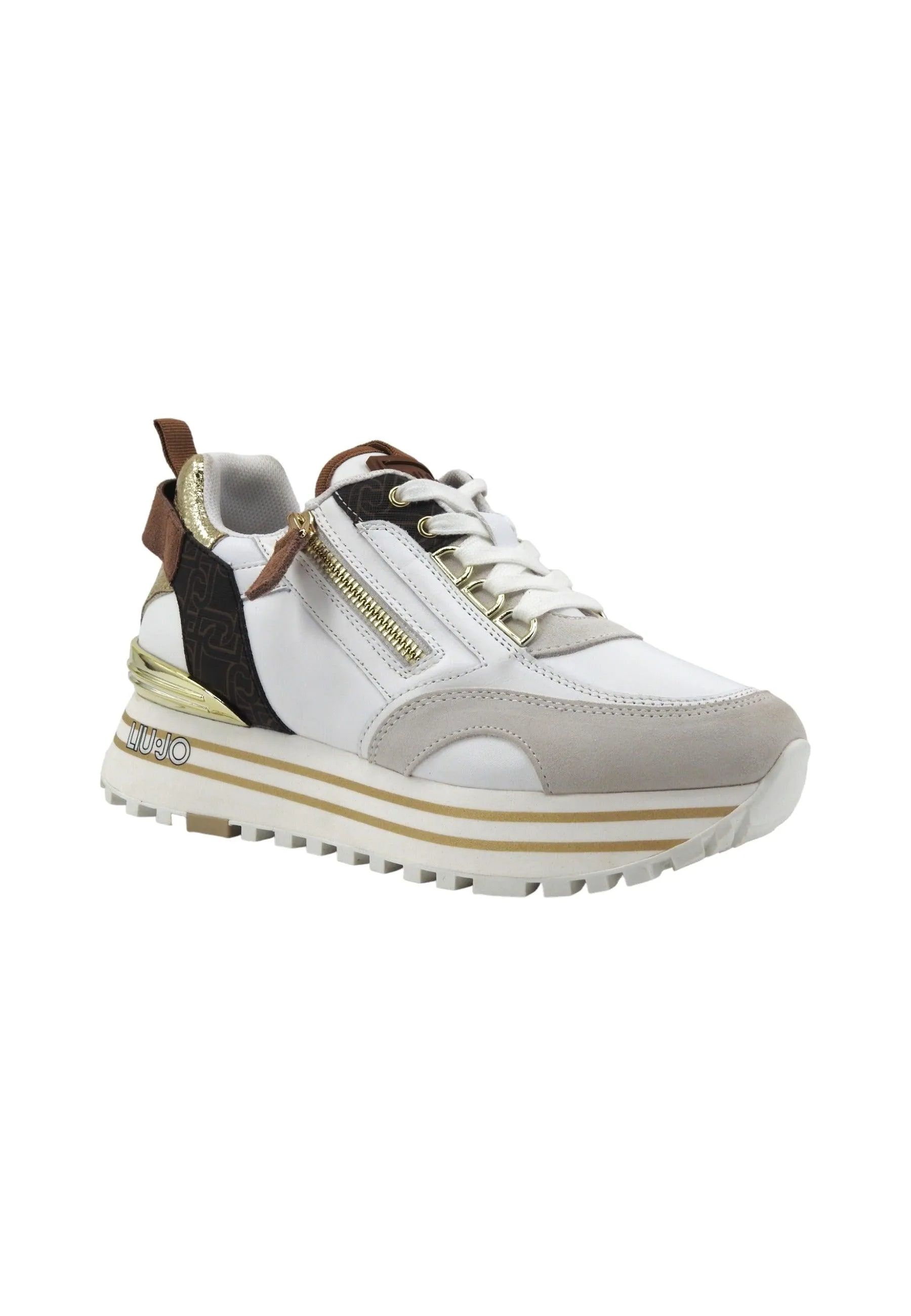 LIU JO Maxi Wonder 72 Sneaker Donna Off White Brown BA4057PX454