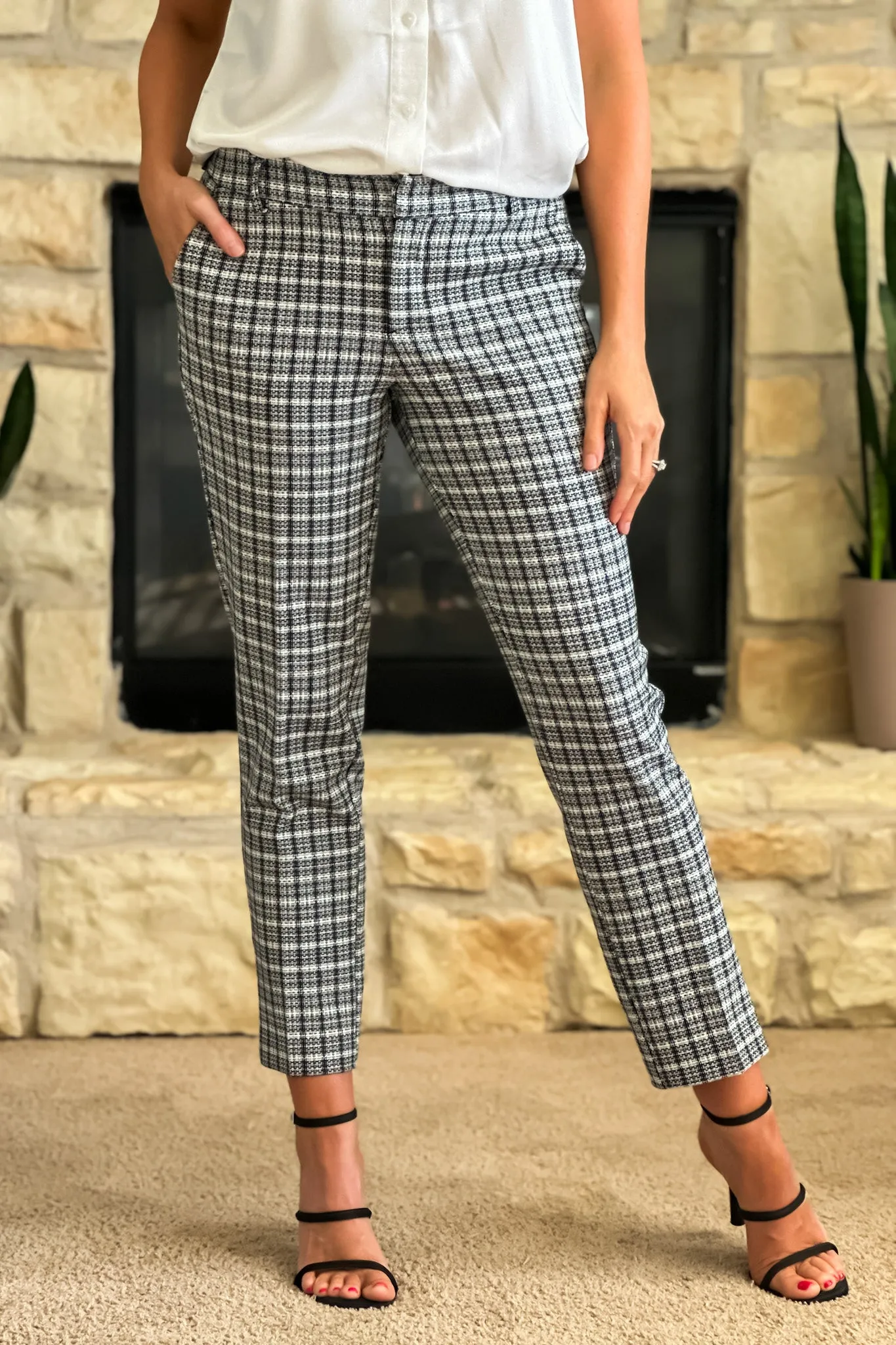 Liverpool Plaid Kelsey Trousers : Black/White