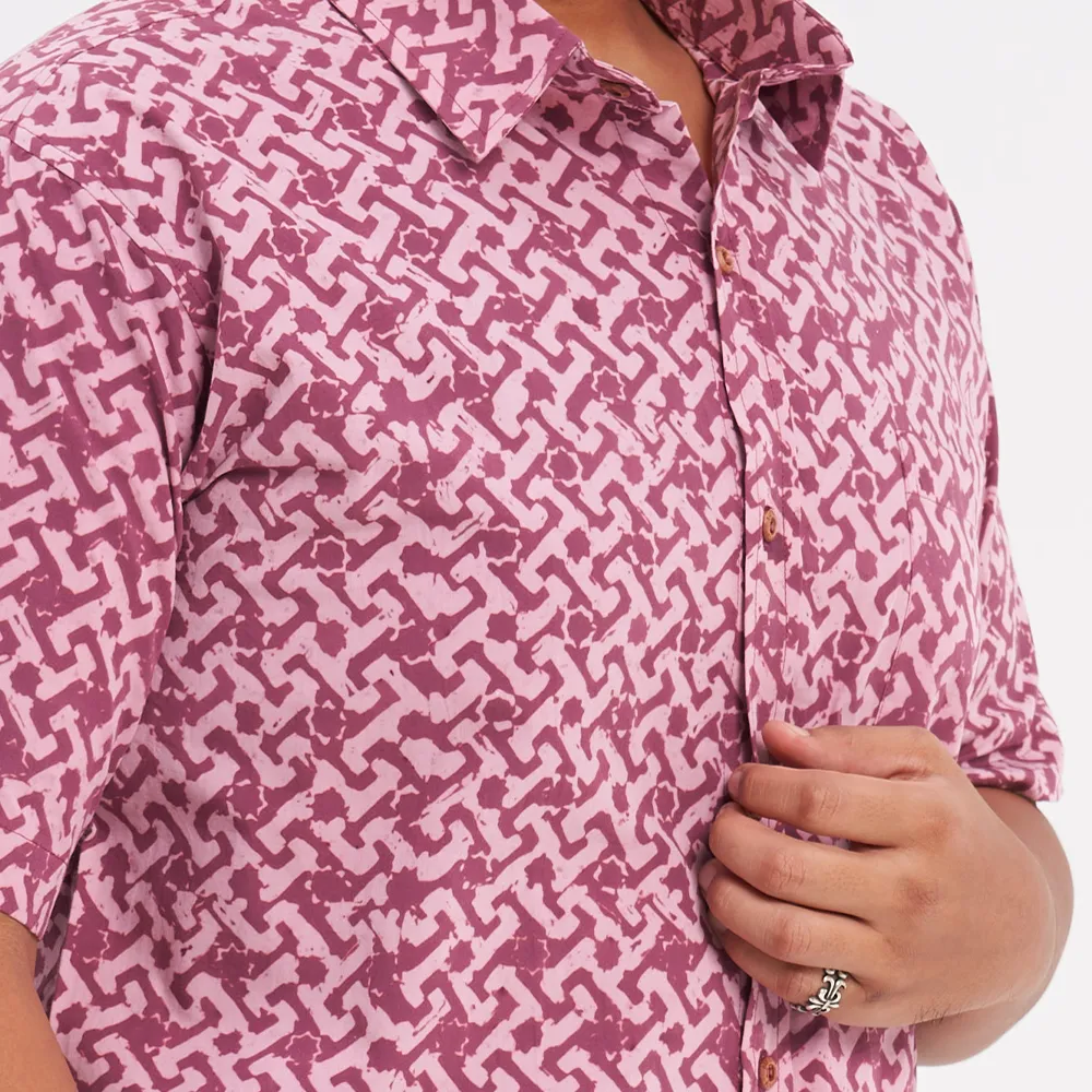 Men's Batik Shirt - Crimson Arabesque