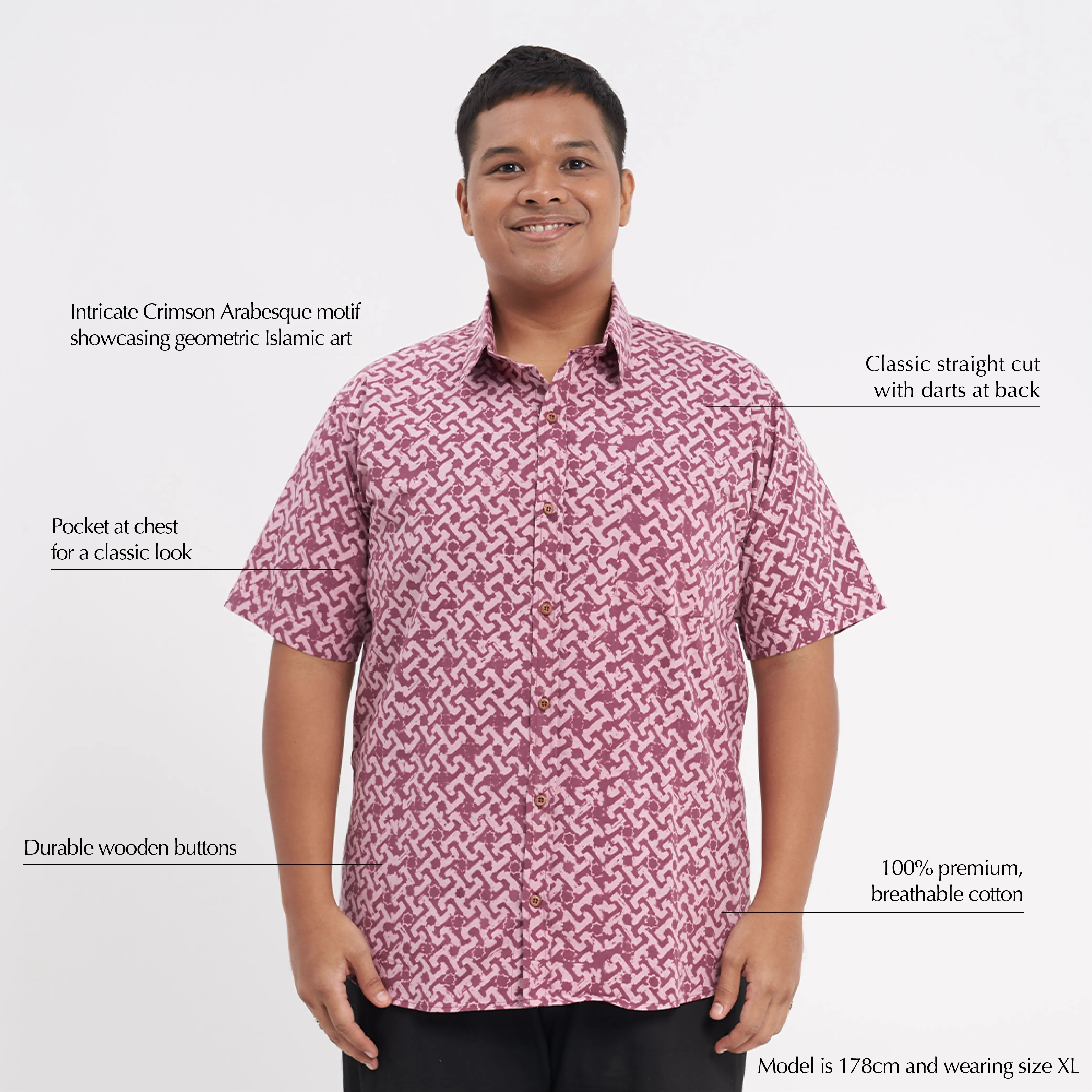 Men's Batik Shirt - Crimson Arabesque