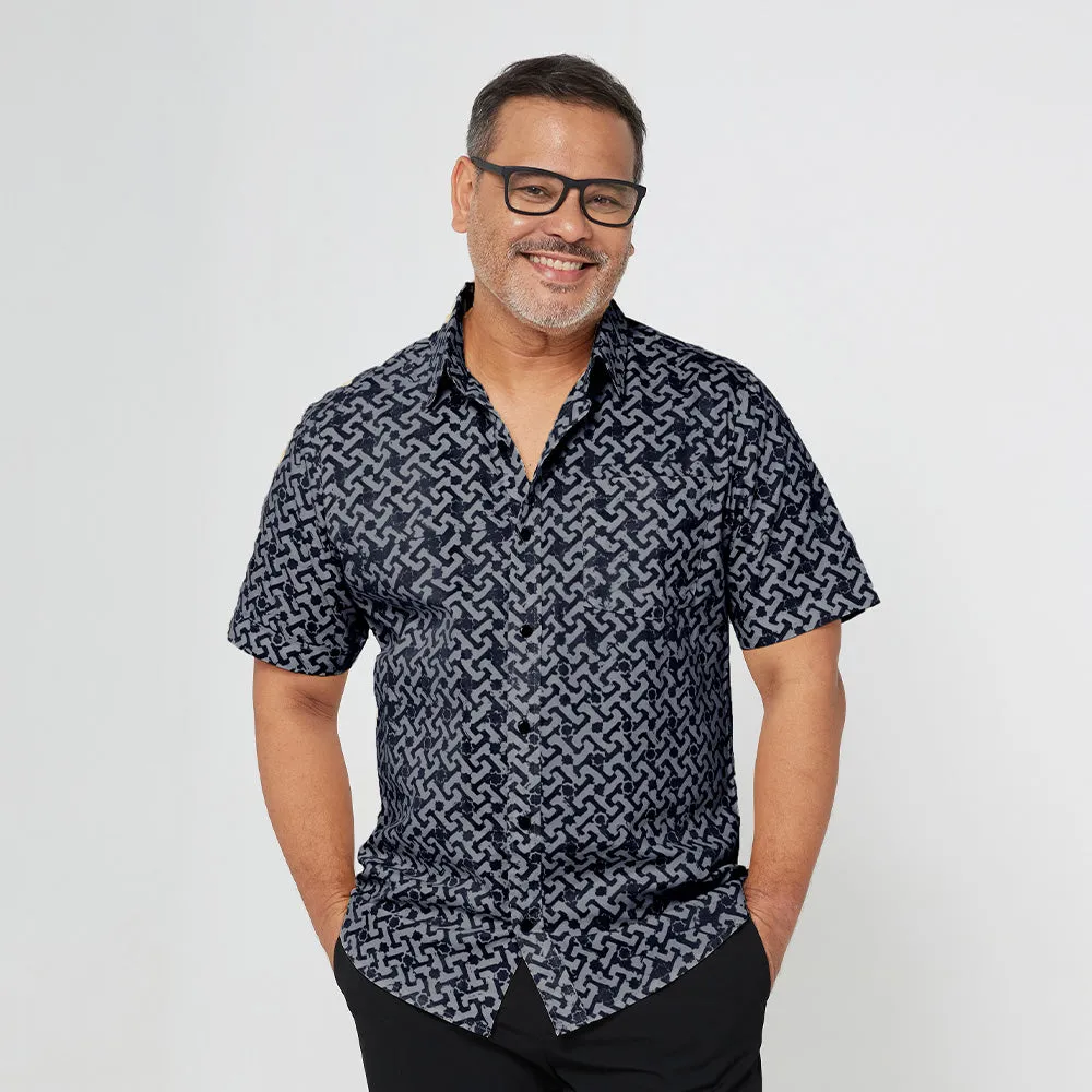 Men's Batik Shirt - Grey Arabesque