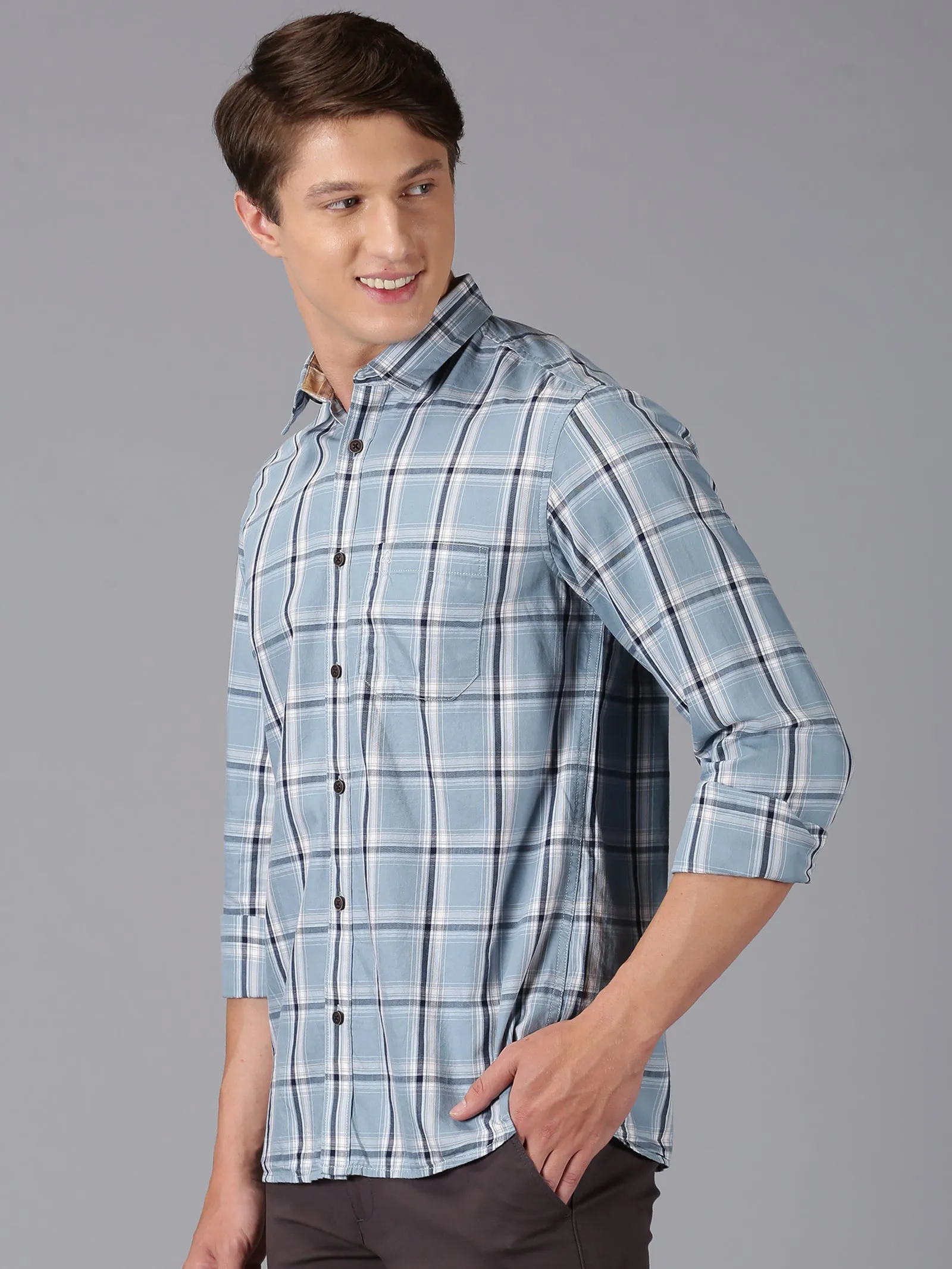 MEN'S BLUE CHECK SLIM FIT SHIRT