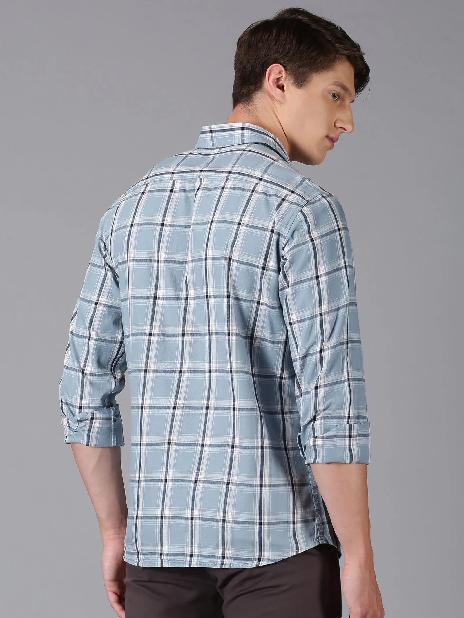 MEN'S BLUE CHECK SLIM FIT SHIRT