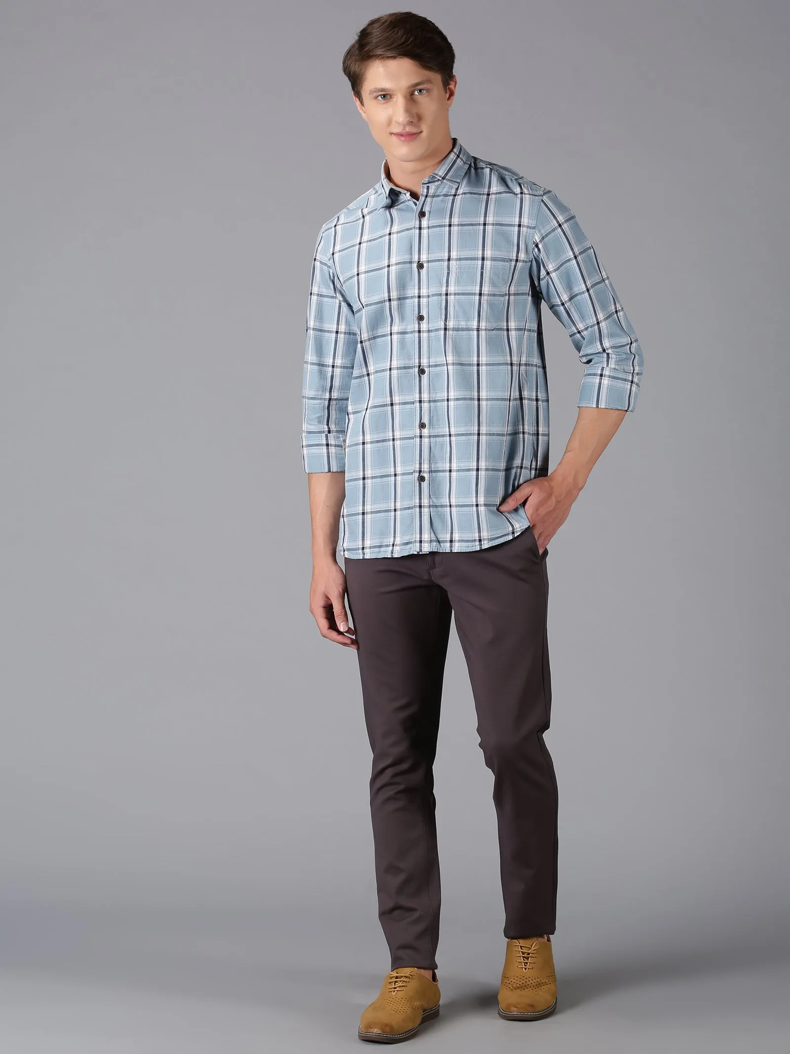 MEN'S BLUE CHECK SLIM FIT SHIRT