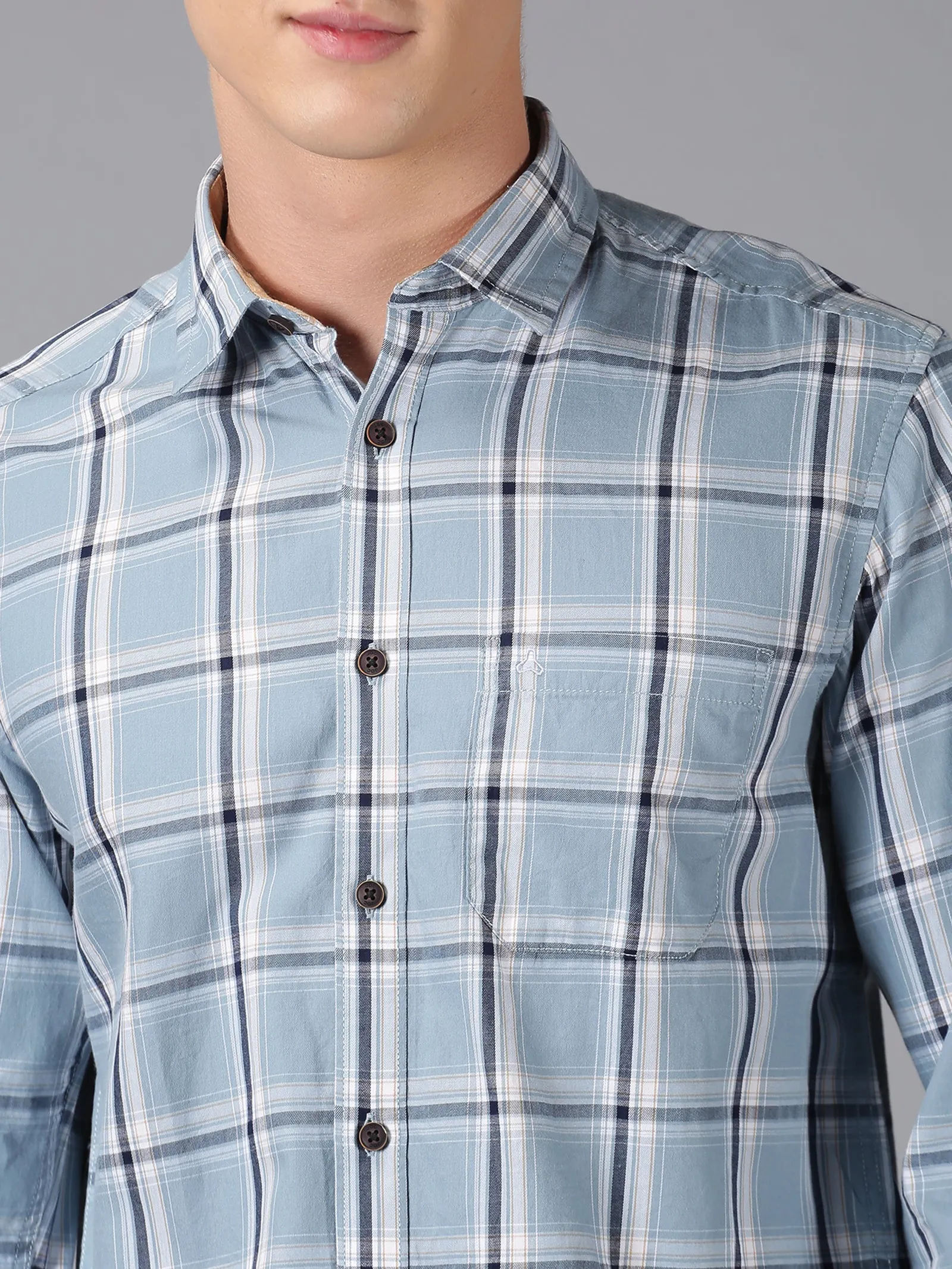 MEN'S BLUE CHECK SLIM FIT SHIRT