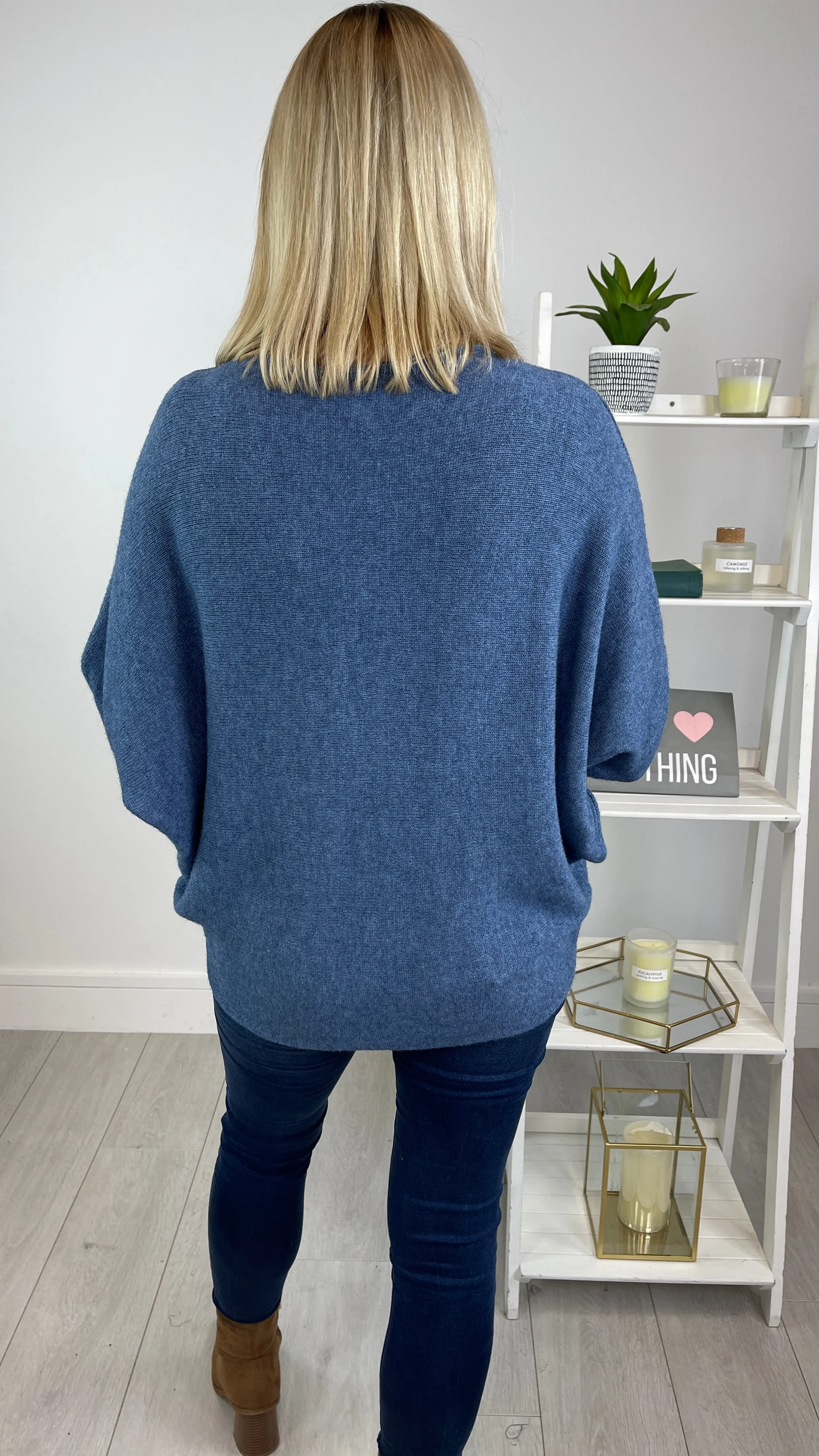 Orla - Denim Soft Knit Bat-Wing Jumper