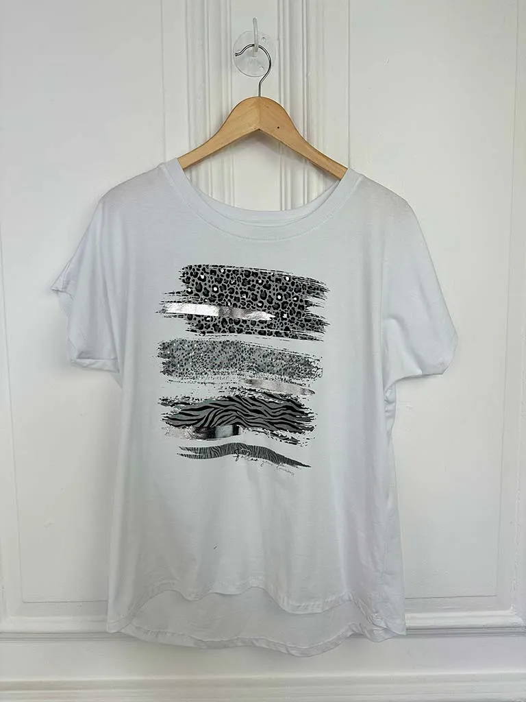 Paint Stroke Animal Print Tee - White & Grey