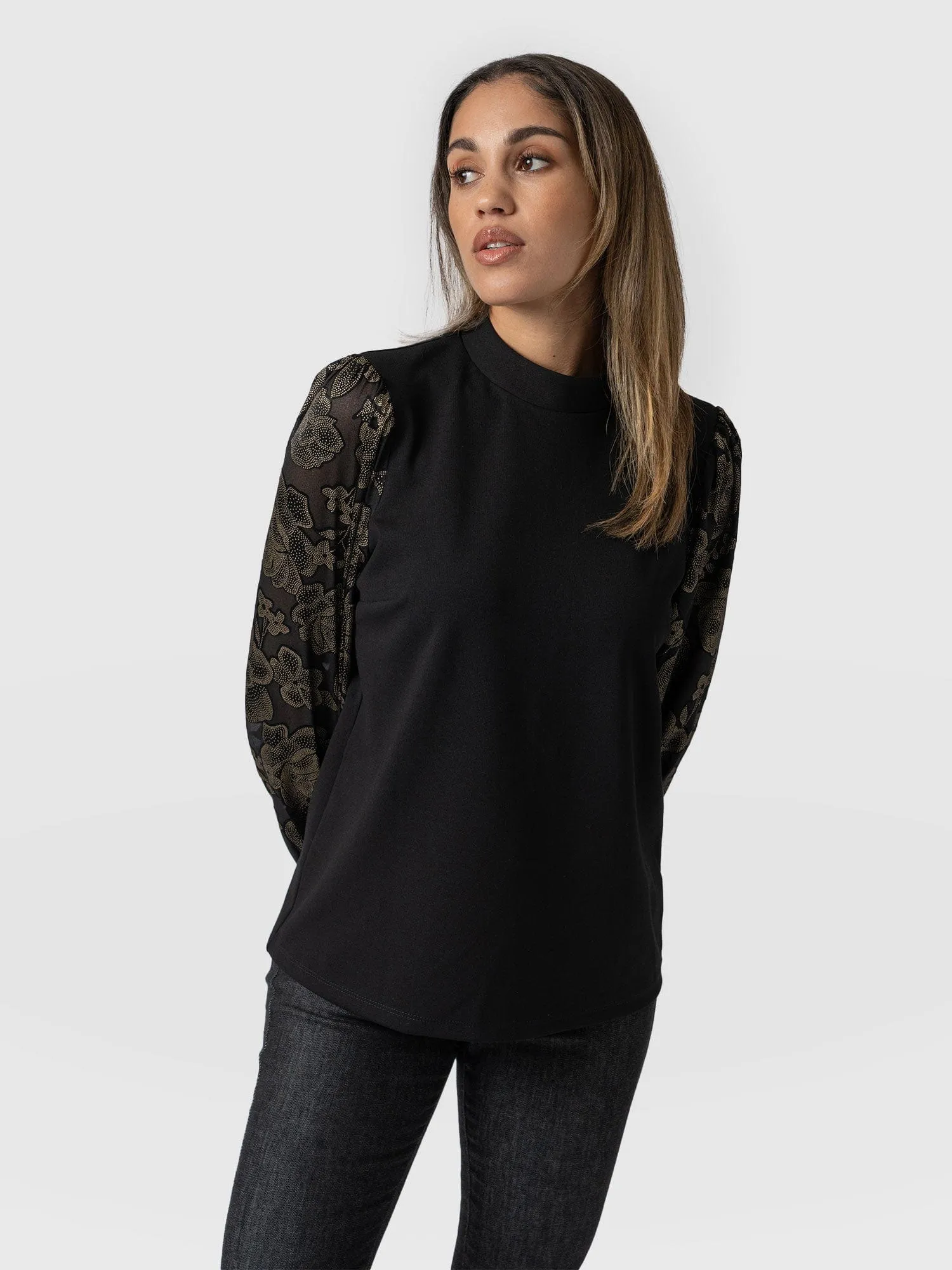 Penny Puff Long Sleeve Top - Black & Gold