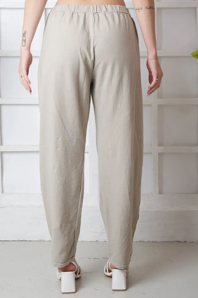 Plain Pocket Button Detail Cotton Trousers