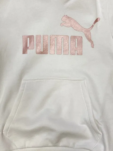 Puma Girls' sweatshirt with hood and pouch pocket ESS  2 large logo print 670310 12 white pink