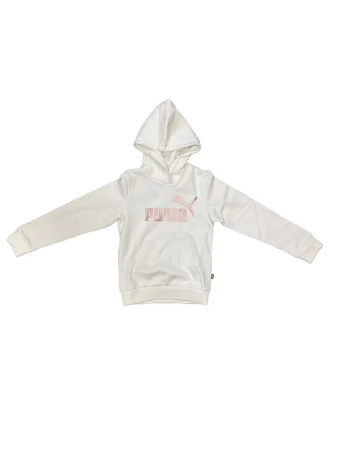 Puma Girls' sweatshirt with hood and pouch pocket ESS  2 large logo print 670310 12 white pink