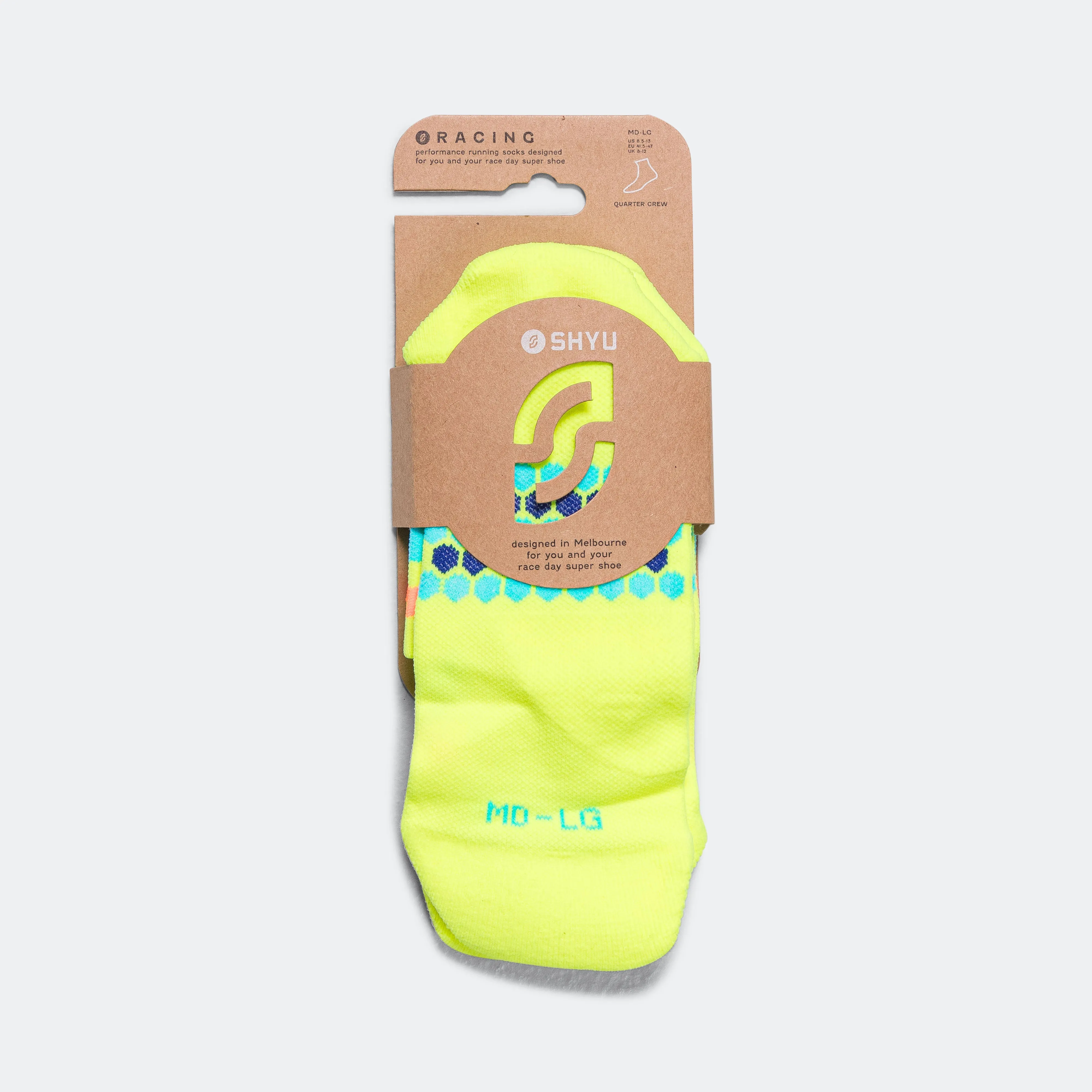 Quarter Crew Racing Sock - Volt/Pacific/Orange