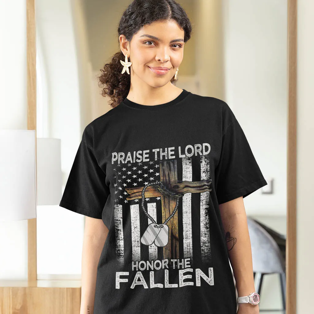 "Praise The Lord Honor The Fallen" - Flag & Dog Tag Christian T-shirt