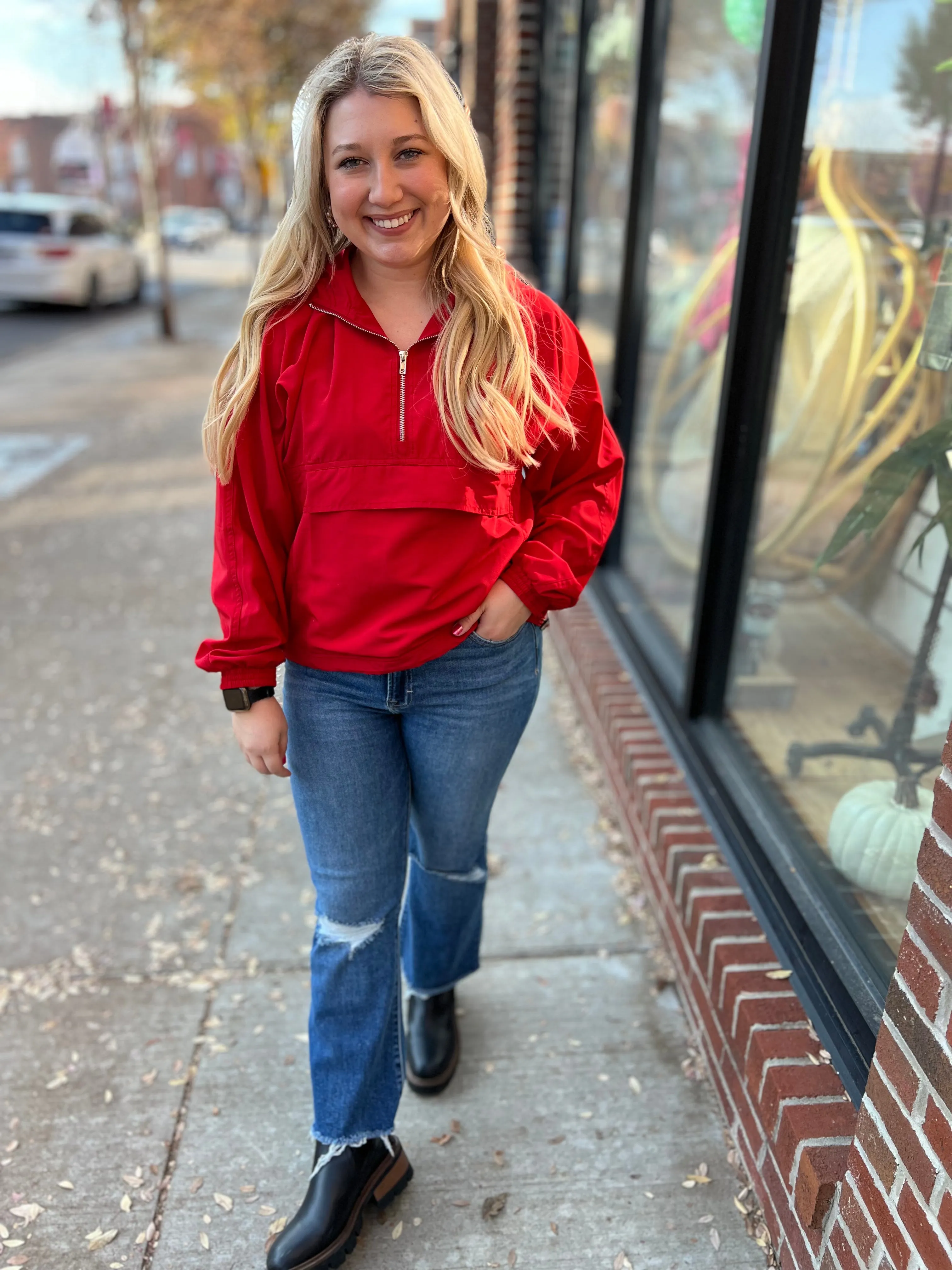 Red Quarter Zip Windbreaker Hoodie