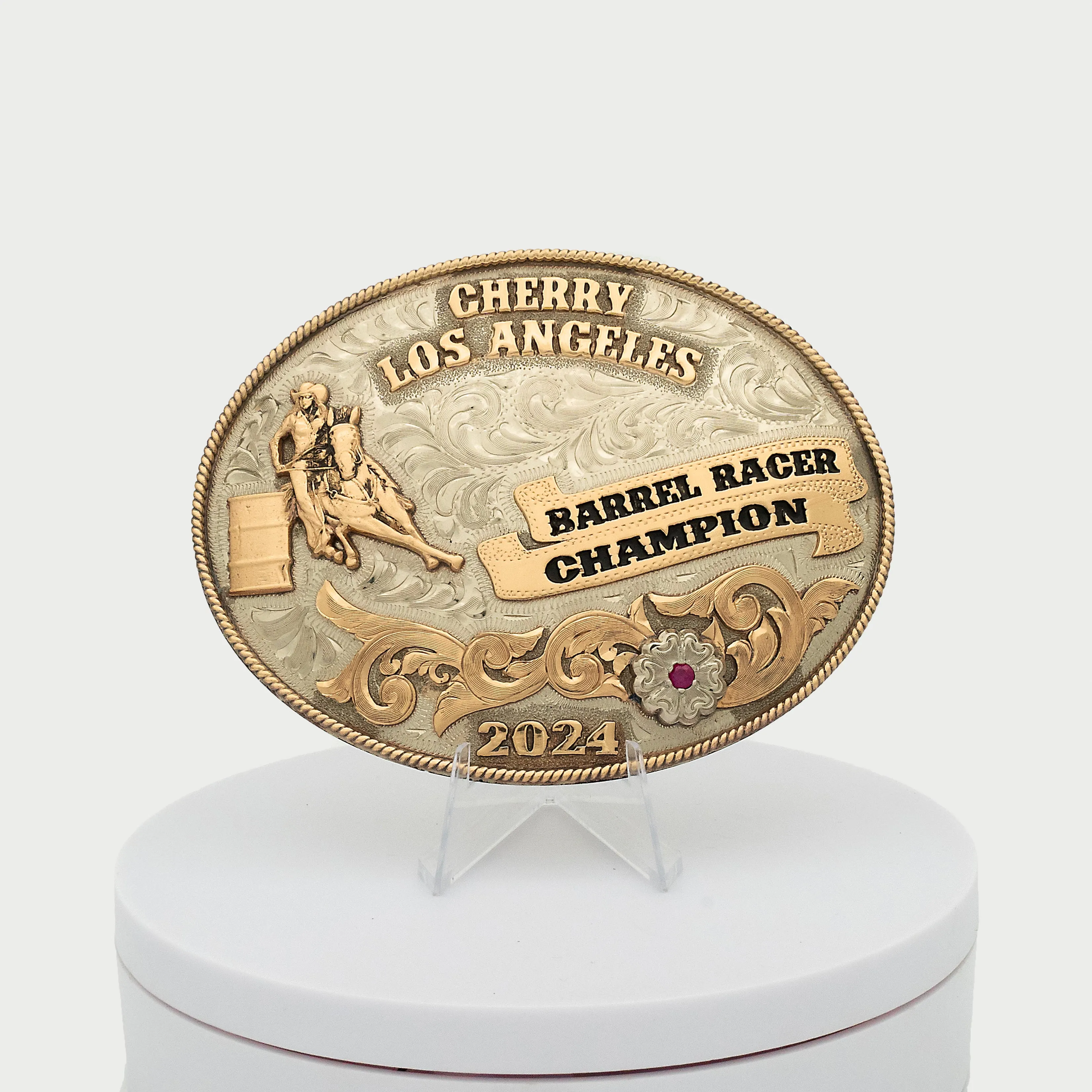 Sterling Sliver Barrel Racing Champion Buckle (Silver)