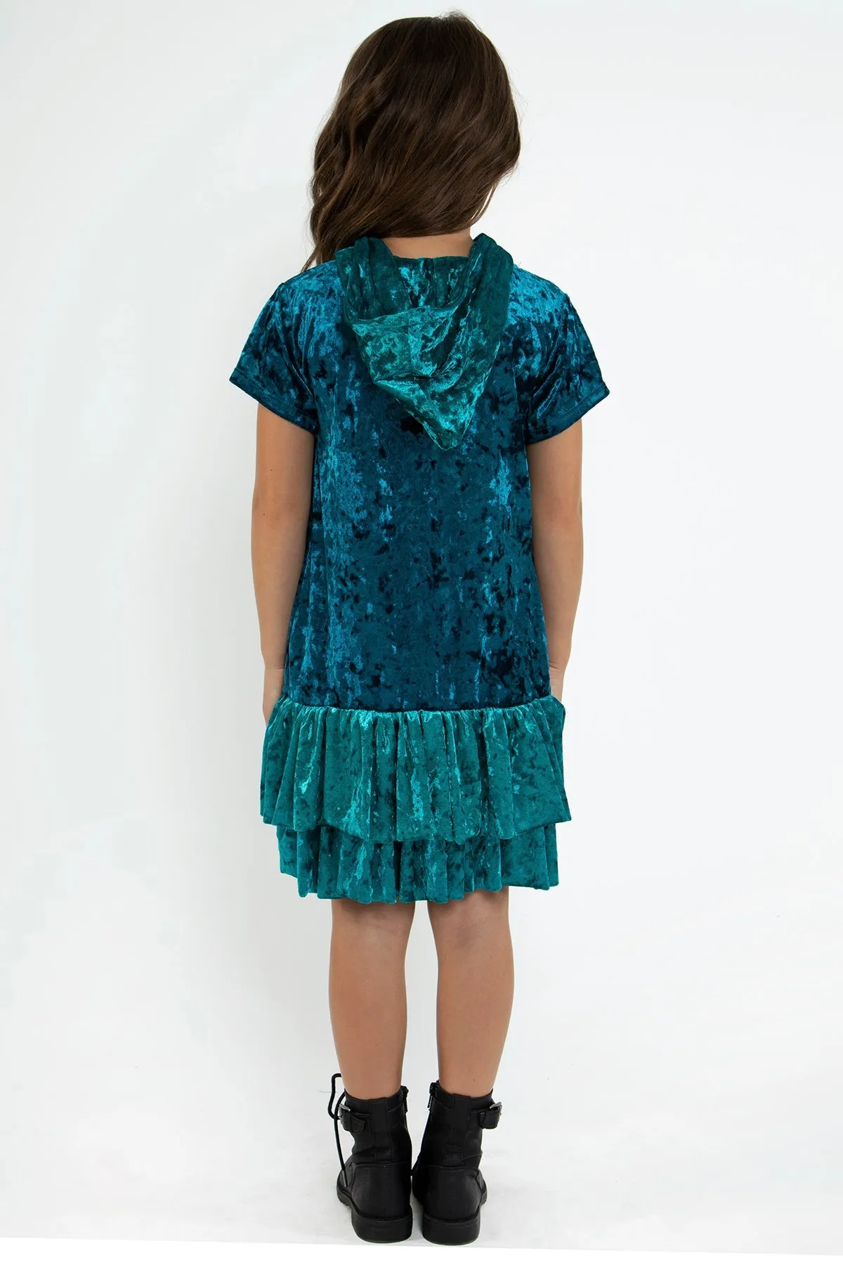 Velvet Hoodie Ruffle Girls Dress