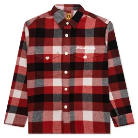 Wool Beaverblock Check Shirt - Red